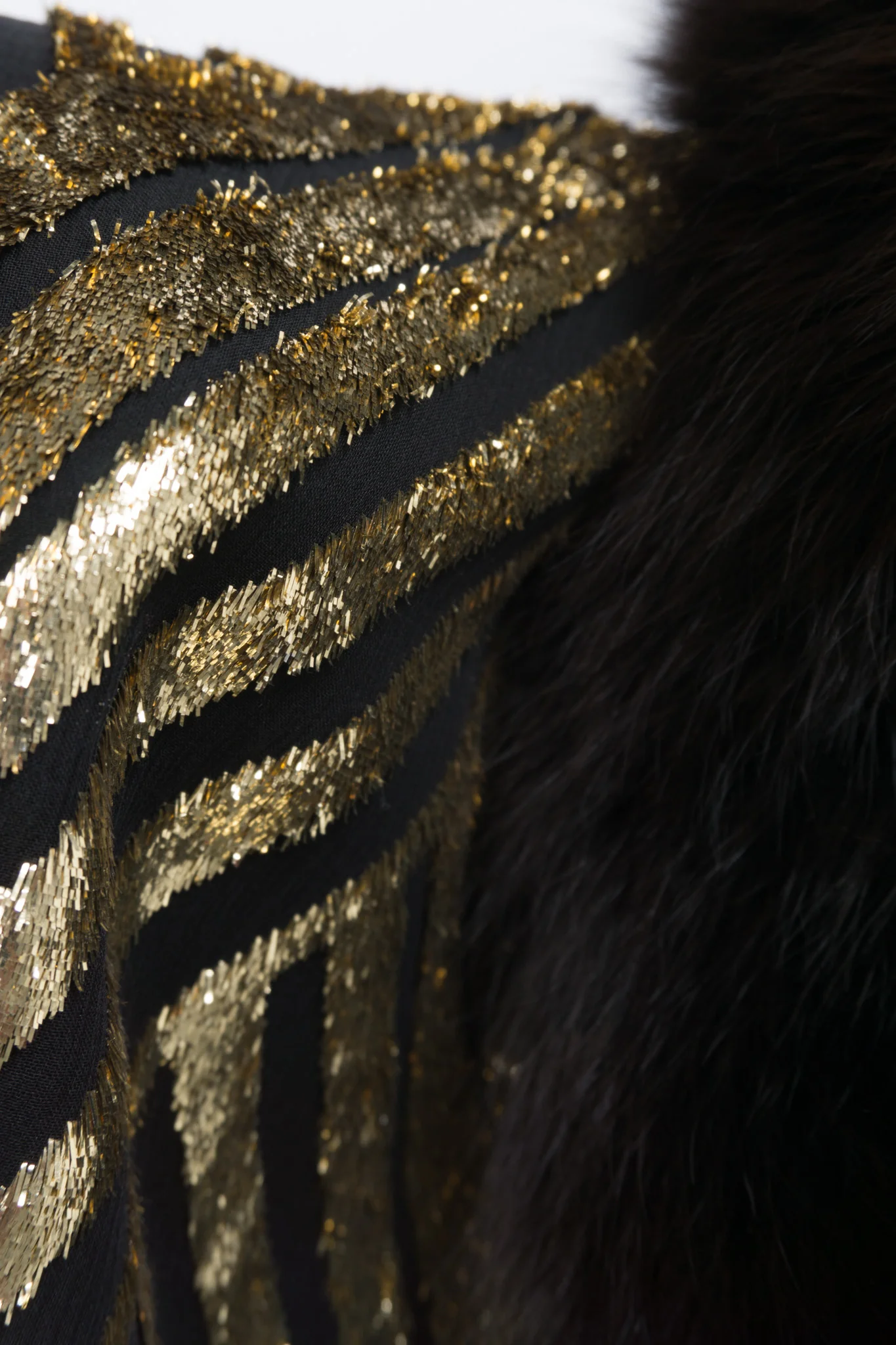 Velvet Lamé Fur Trim Cocoon Jacket - Image 13