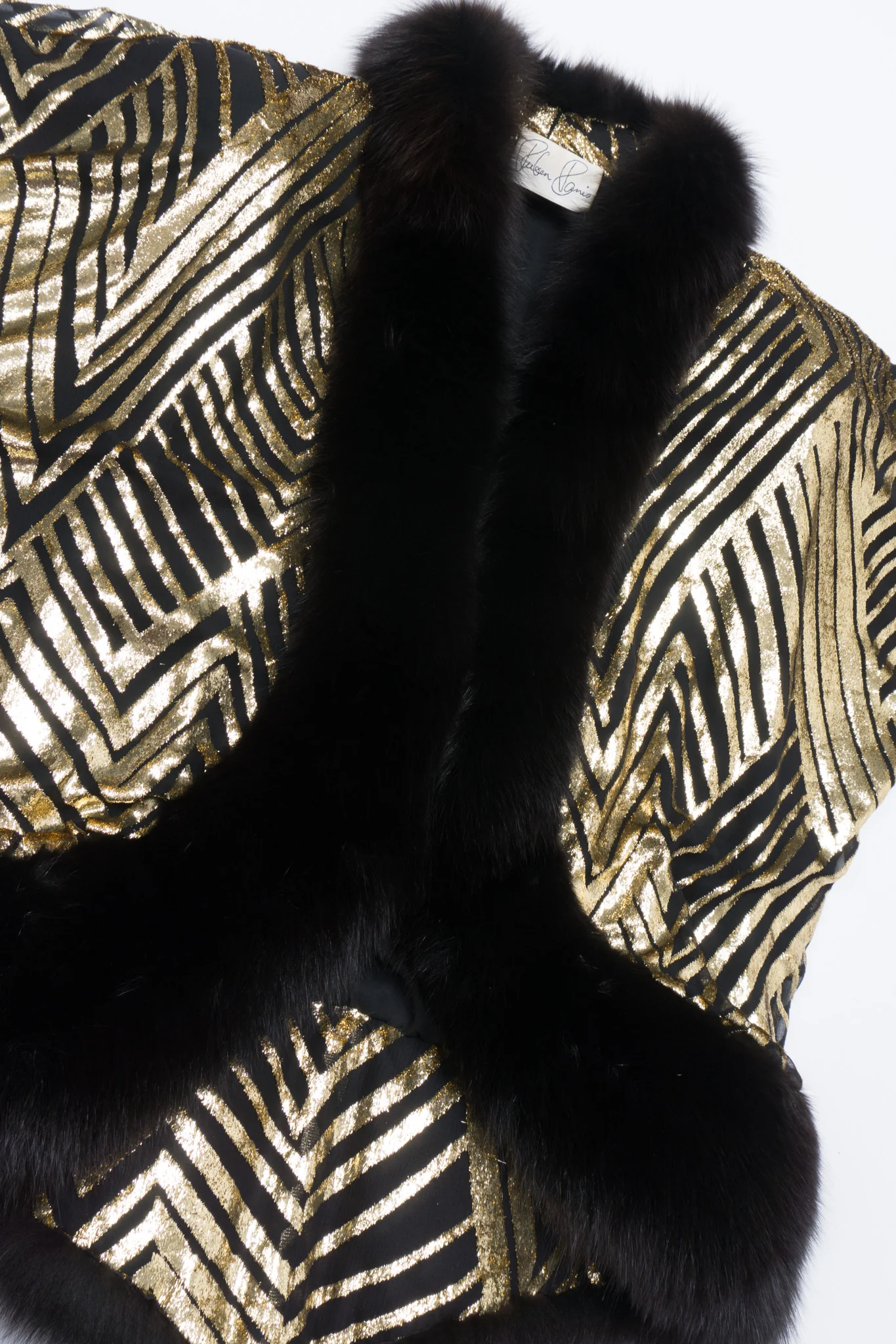 Velvet Lamé Fur Trim Cocoon Jacket - Image 15