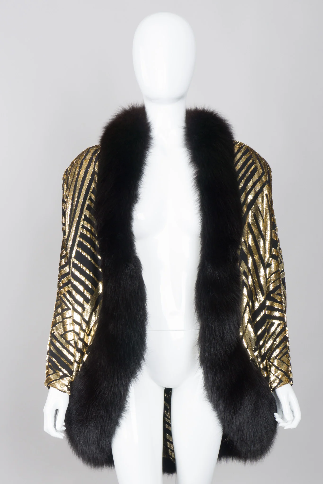 Velvet Lamé Fur Trim Cocoon Jacket - Image 3