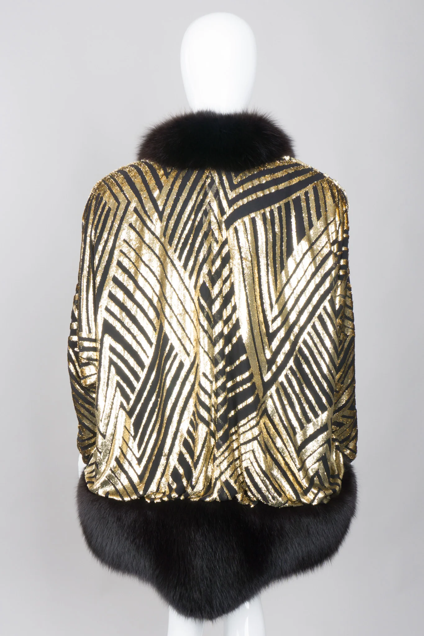 Velvet Lamé Fur Trim Cocoon Jacket - Image 7