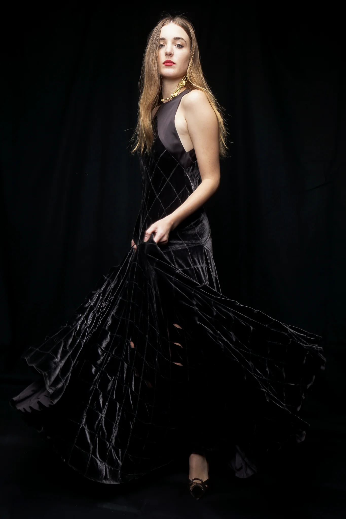 Velvet Lattice Cut Gown - Image 4