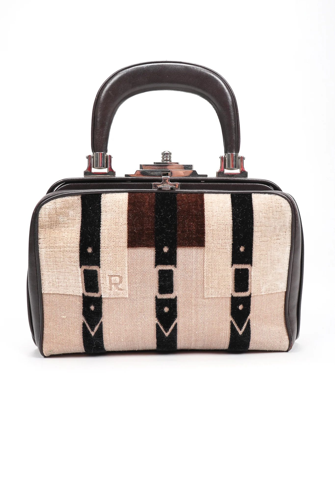 Velvet & Leather Hinged Frame Mini Luggage