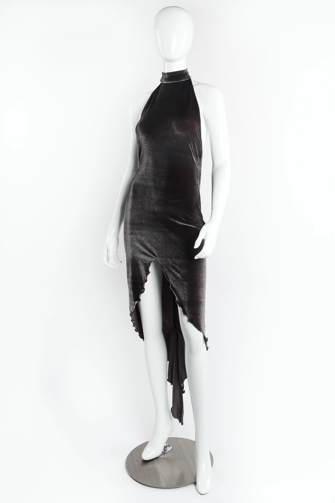 Velvet Mock Neck Cowl Back Dress - Image 3