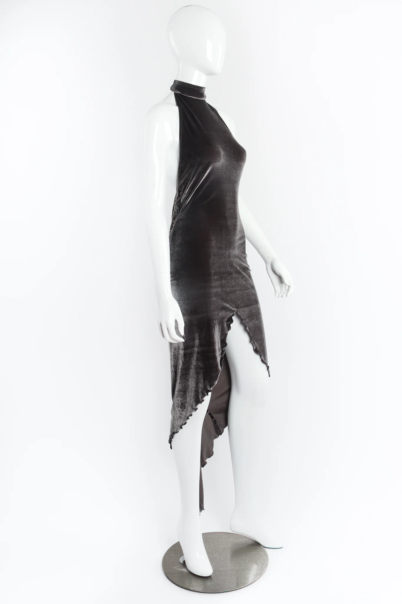 Velvet Mock Neck Cowl Back Dress - Image 4