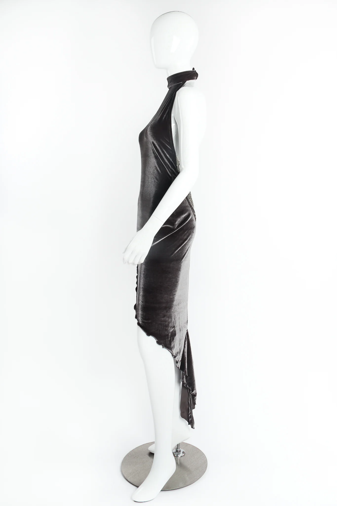 Velvet Mock Neck Cowl Back Dress - Image 5