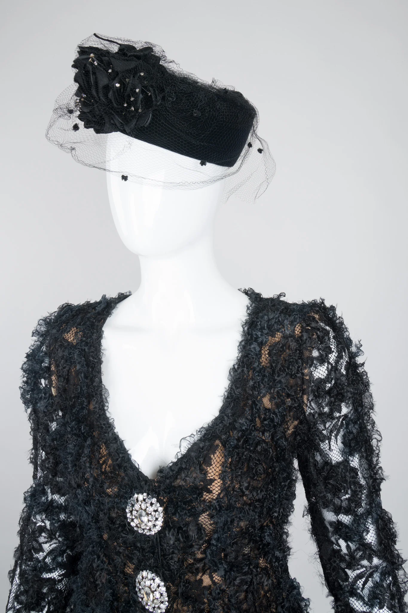 Velvet Net Pillbox Hat - Image 2