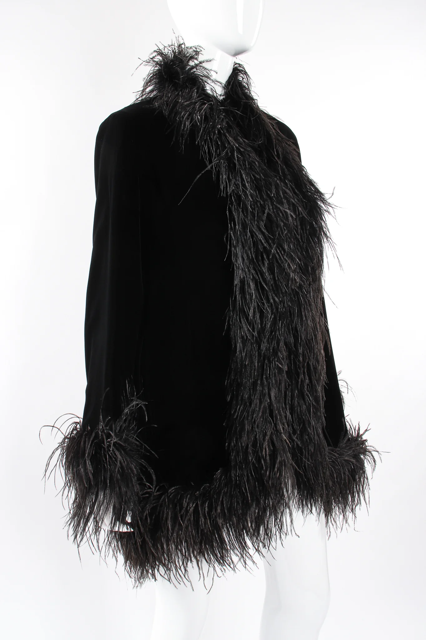 Velvet Ostrich Feather Trim Coat - Image 2