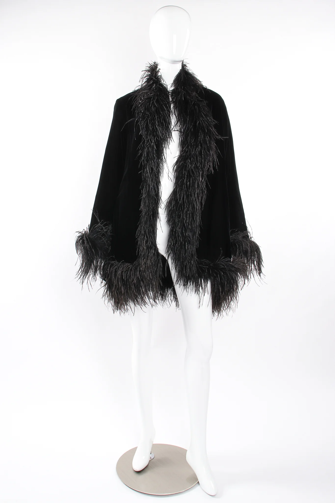 Velvet Ostrich Feather Trim Coat - Image 5