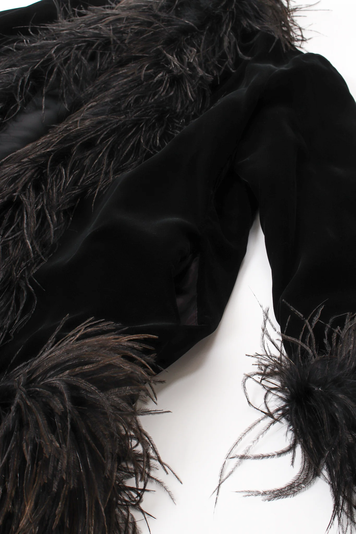 Velvet Ostrich Feather Trim Coat - Image 9