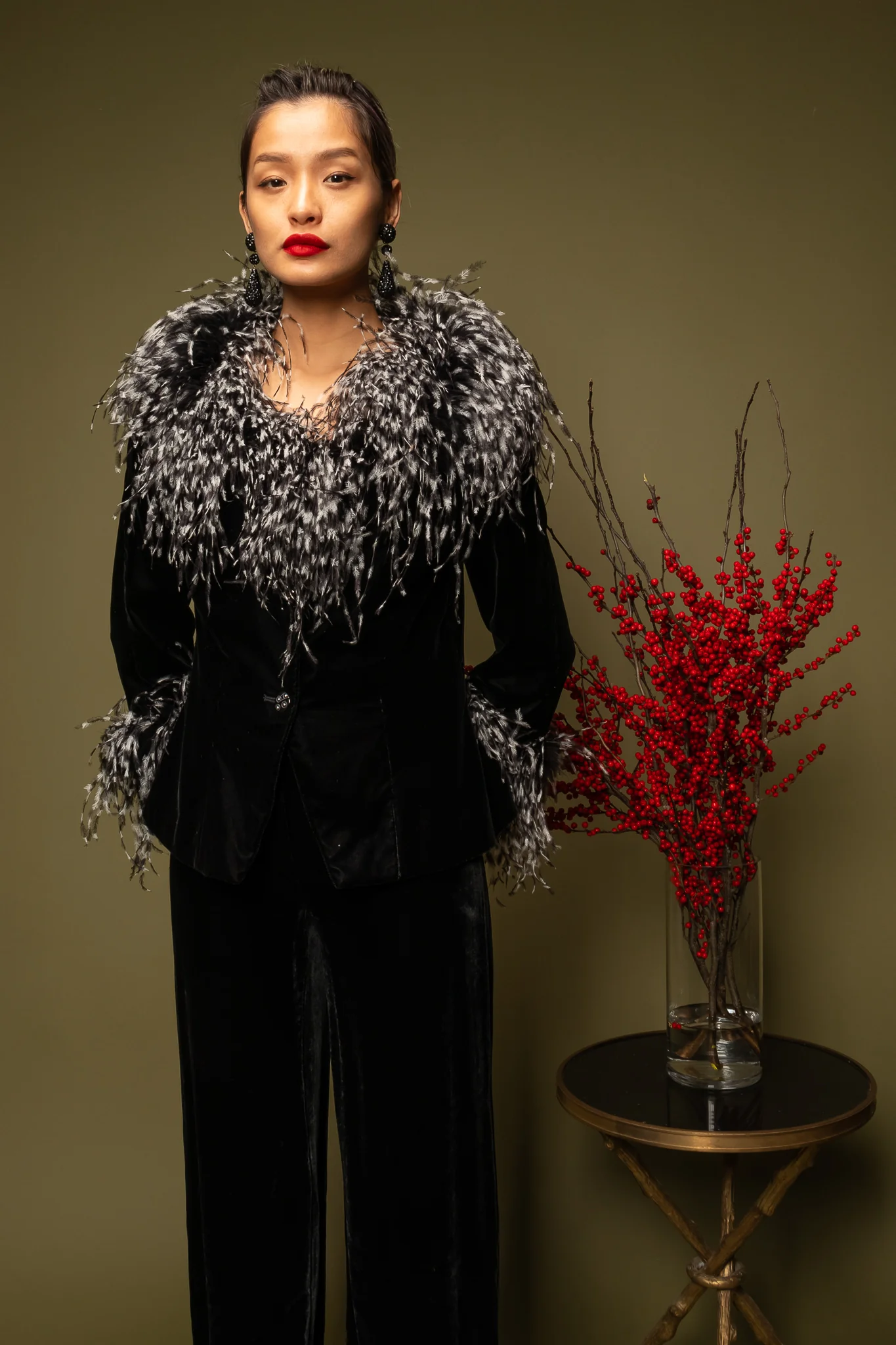 Velvet Ostrich Feather Jacket - Image 4
