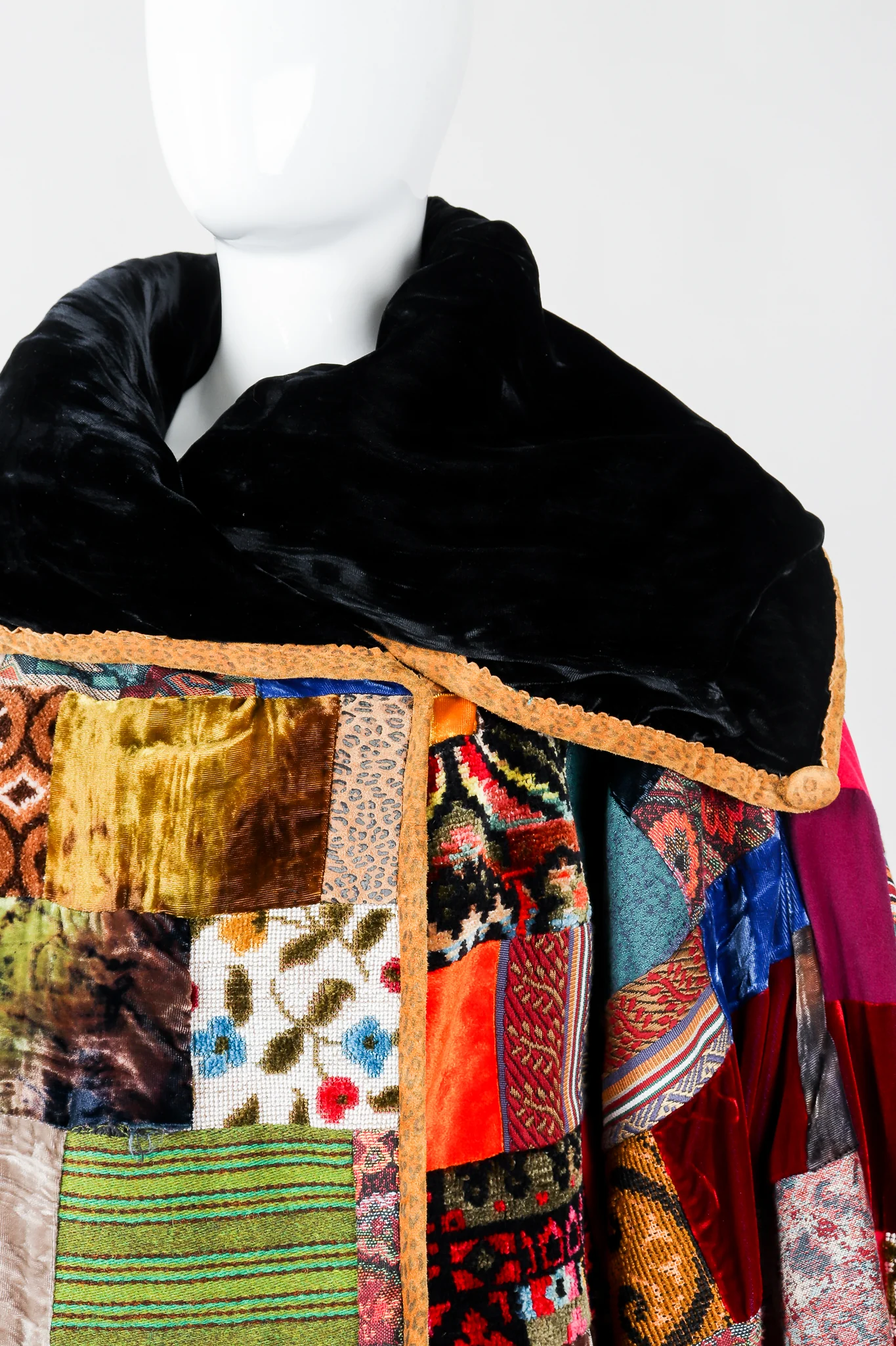 Velvet Patchwork Shawl Collar Coat - Image 7