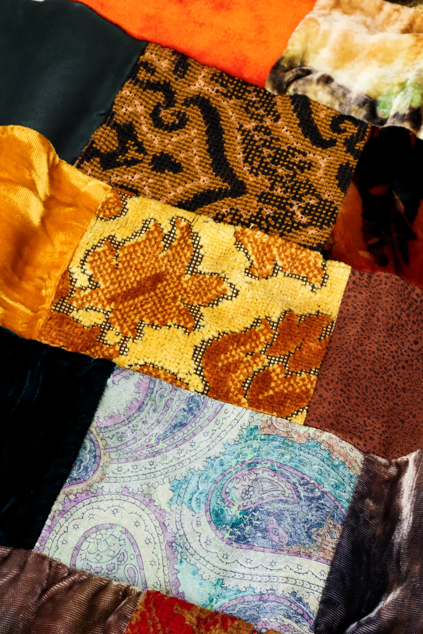 Velvet Patchwork Shawl Collar Coat - Image 8