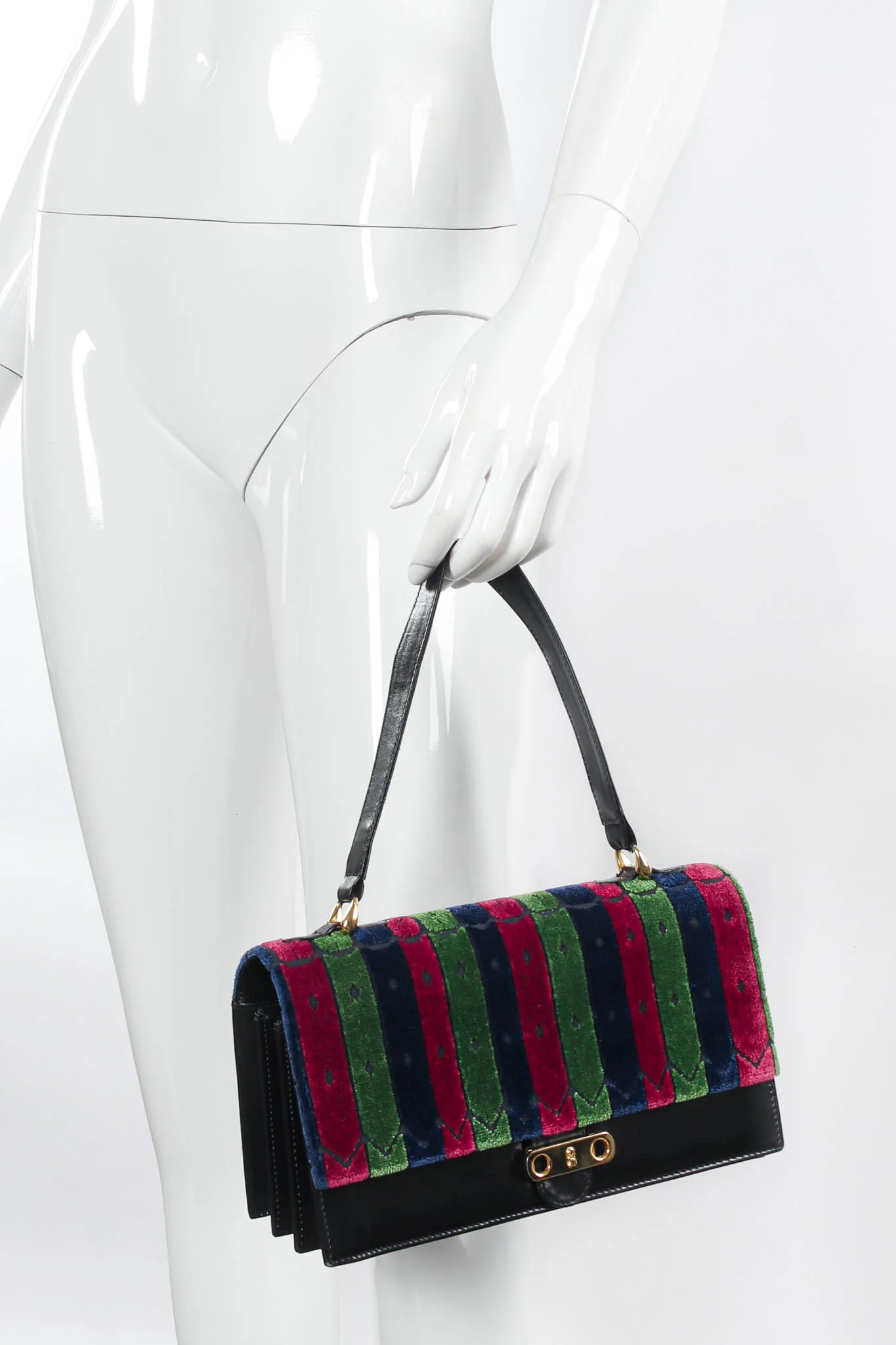 Velvet Stripe Accordion Leather Bag - Image 2