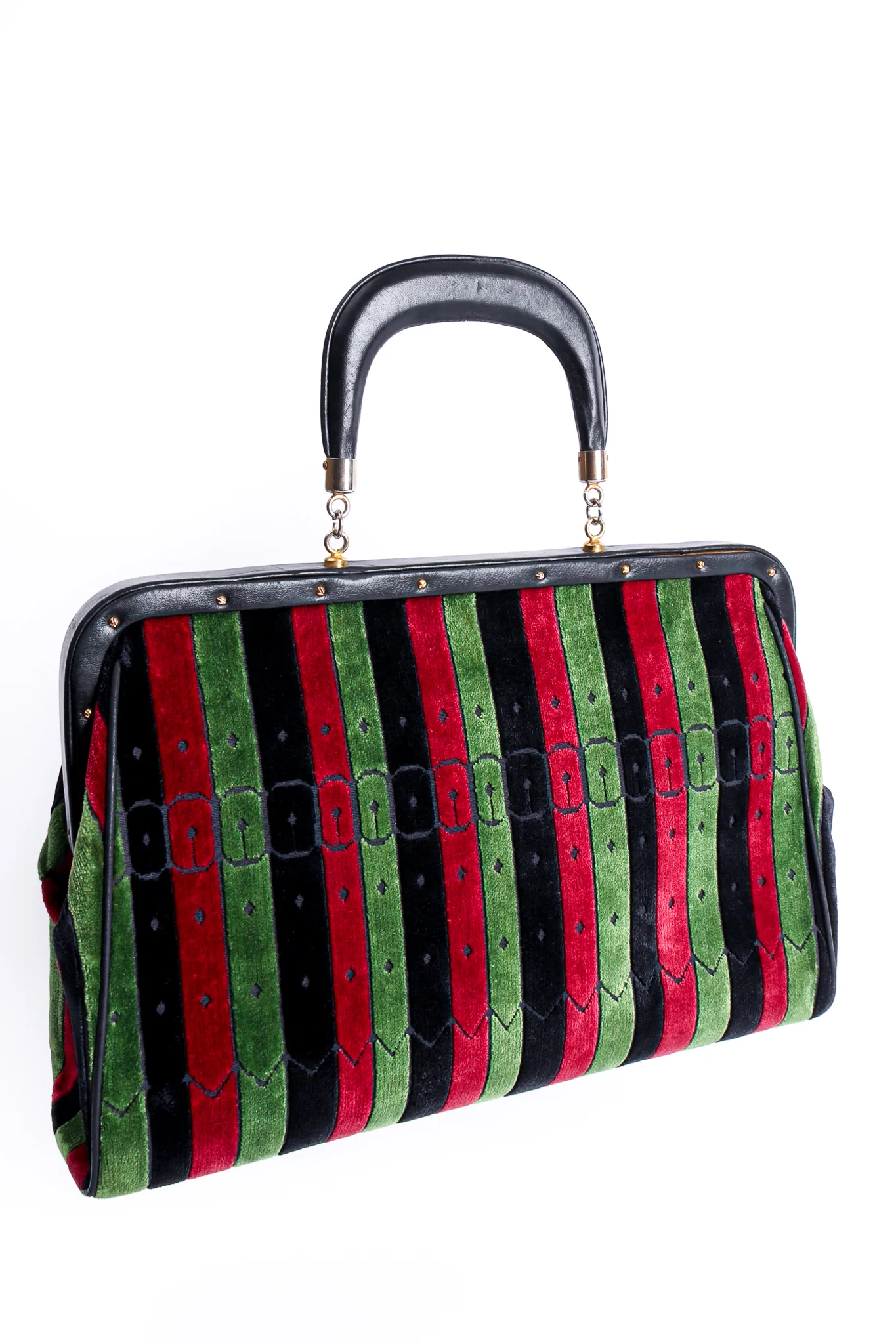 Oversized Buckle Striped Velvet Bag - Image 7