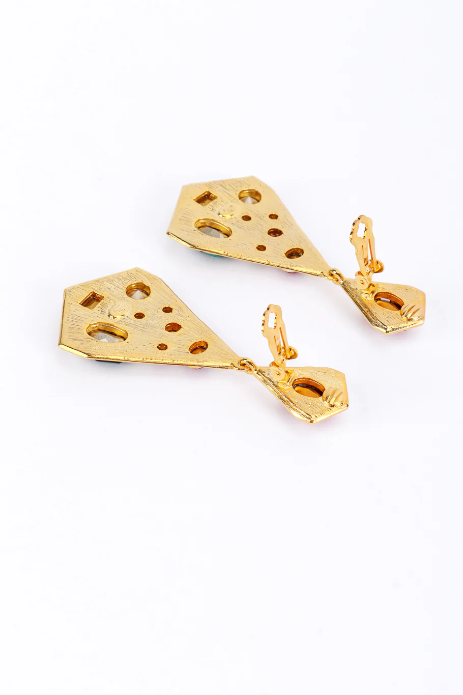 White Enamel & Crystals Geo Drop Earrings - Image 4