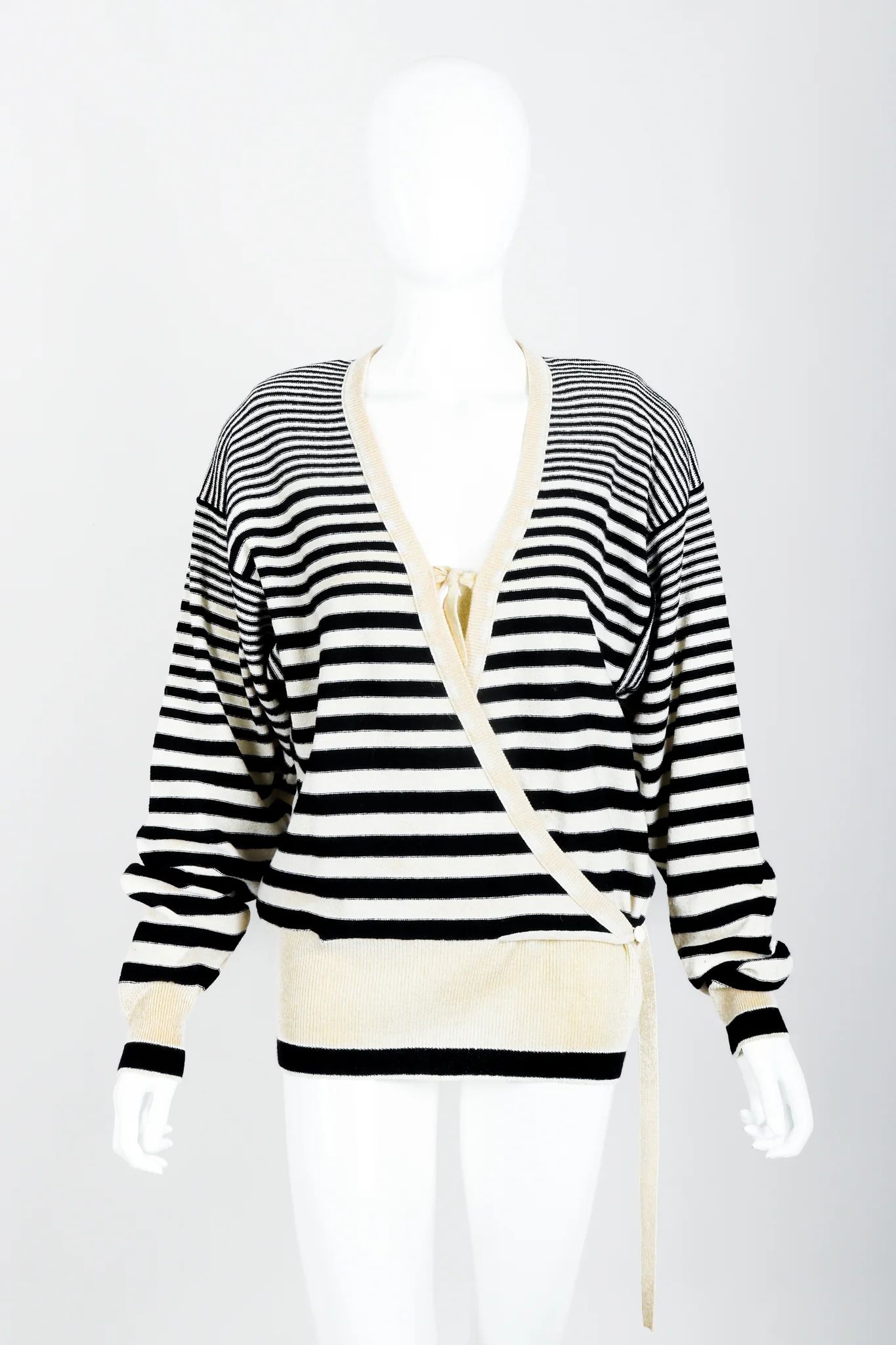 Cream Stripe Knit Boyfriend Wrap Sweater