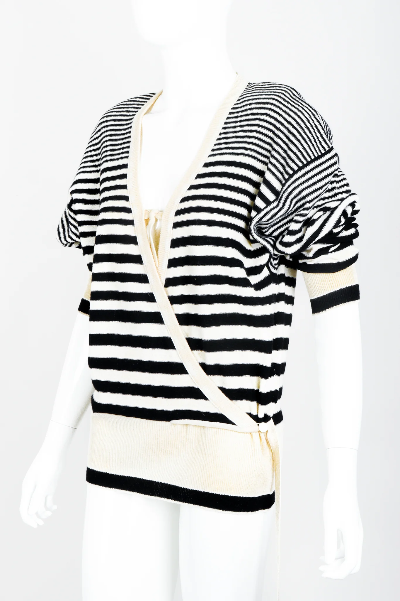 Cream Stripe Knit Boyfriend Wrap Sweater - Image 2