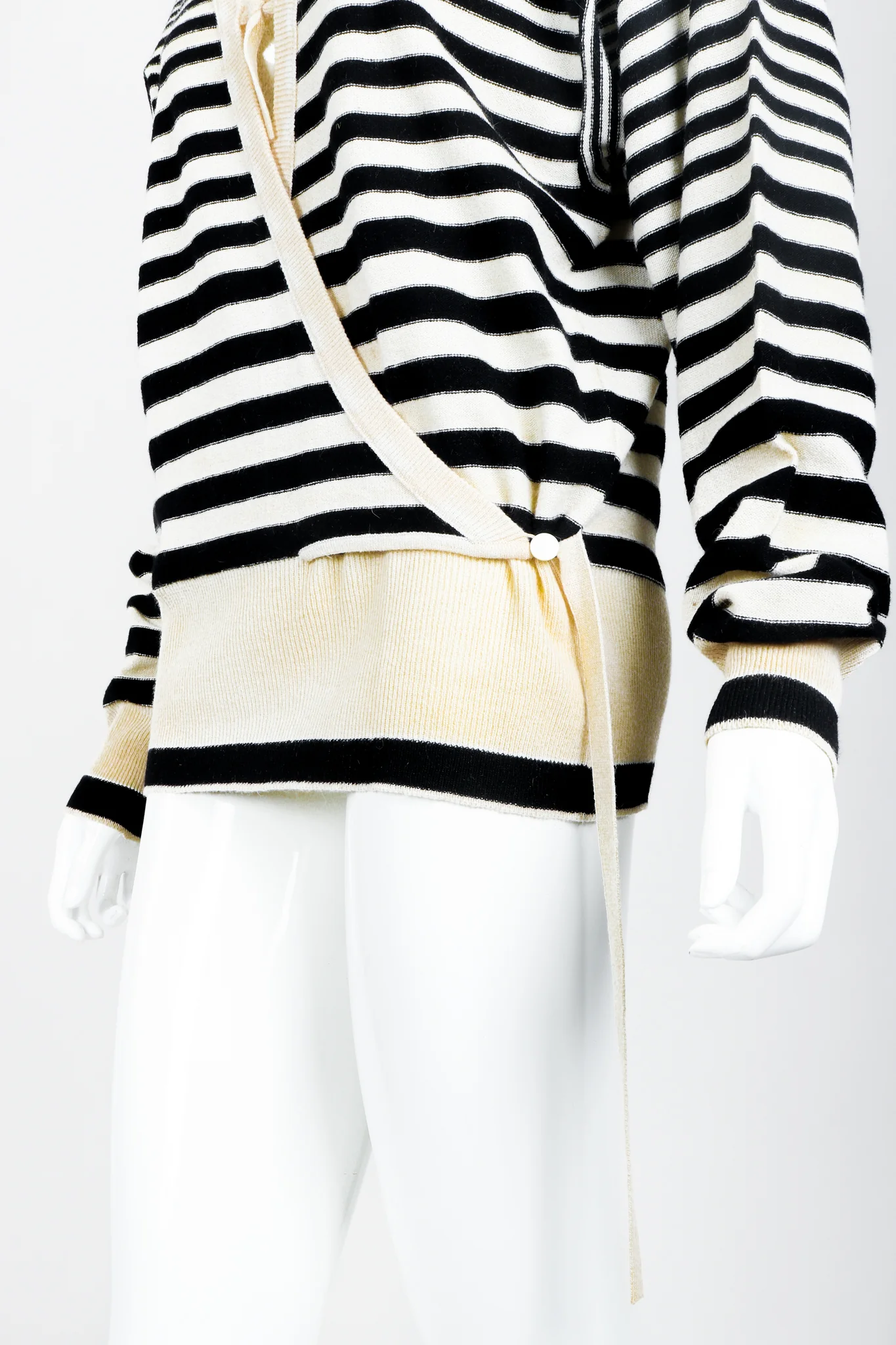 Cream Stripe Knit Boyfriend Wrap Sweater - Image 3