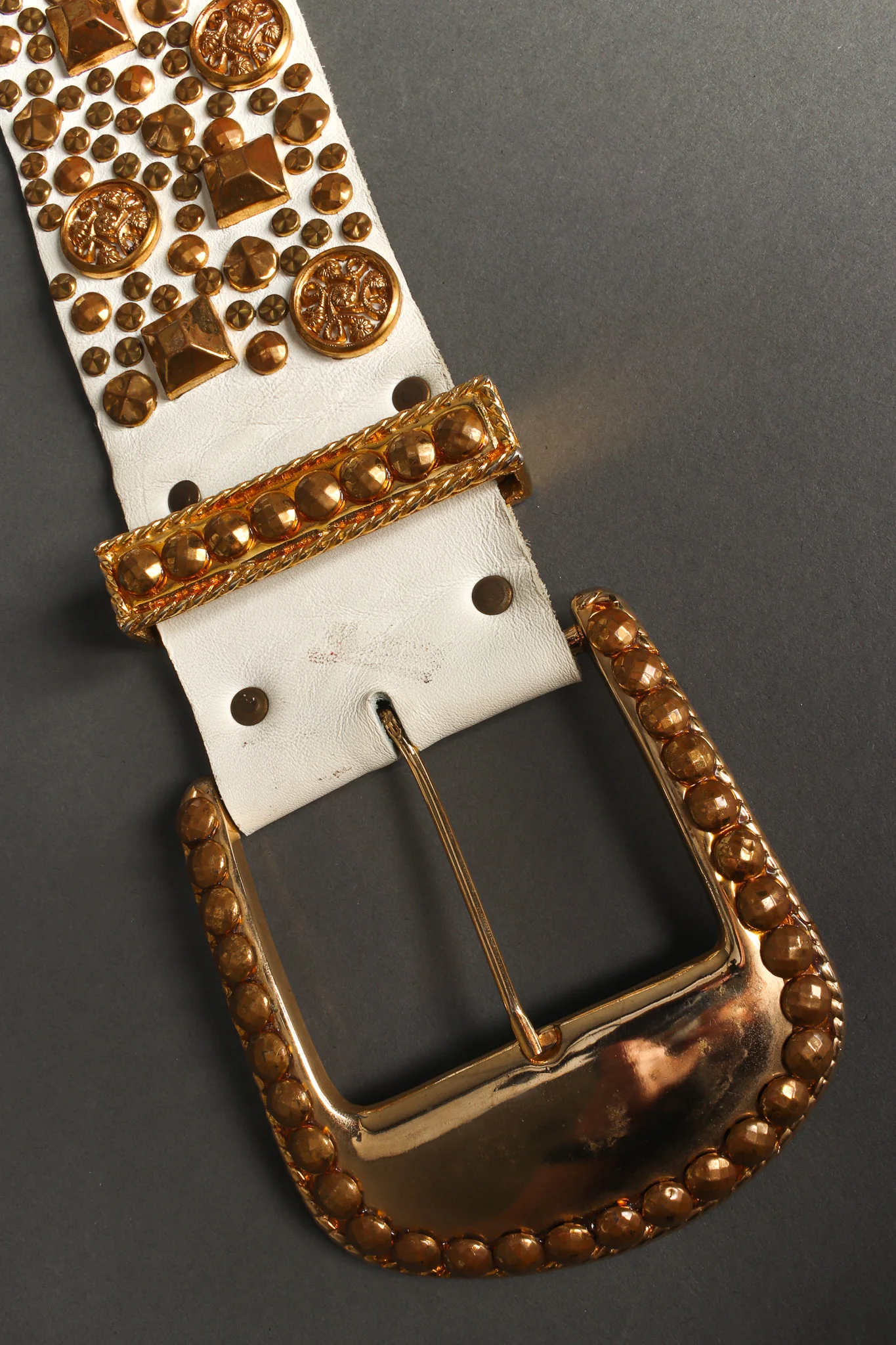 Wide Gold Studded Leather Belt - Image 4