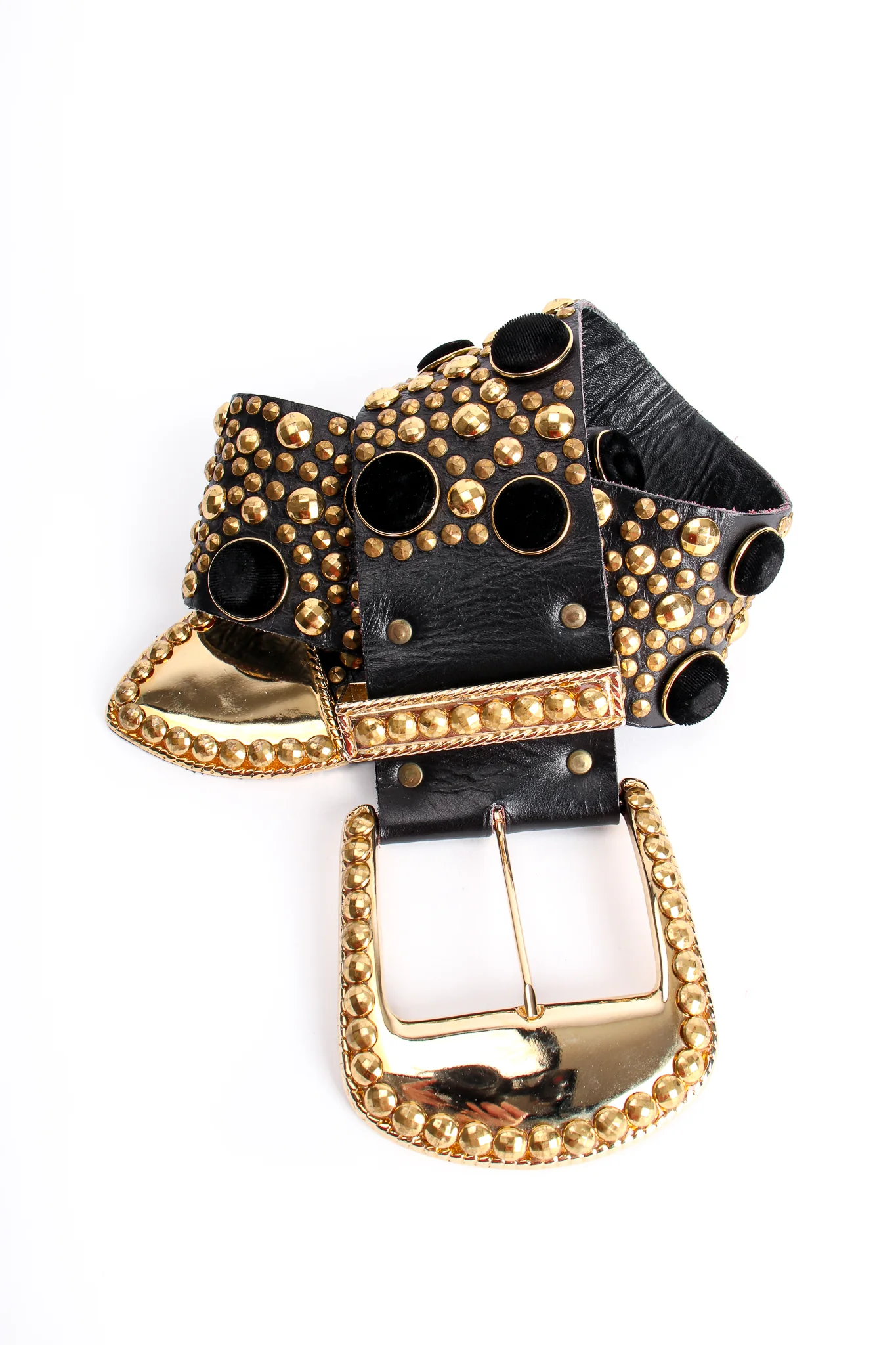 Wide Velvet Studded Leather Belt - Image 3