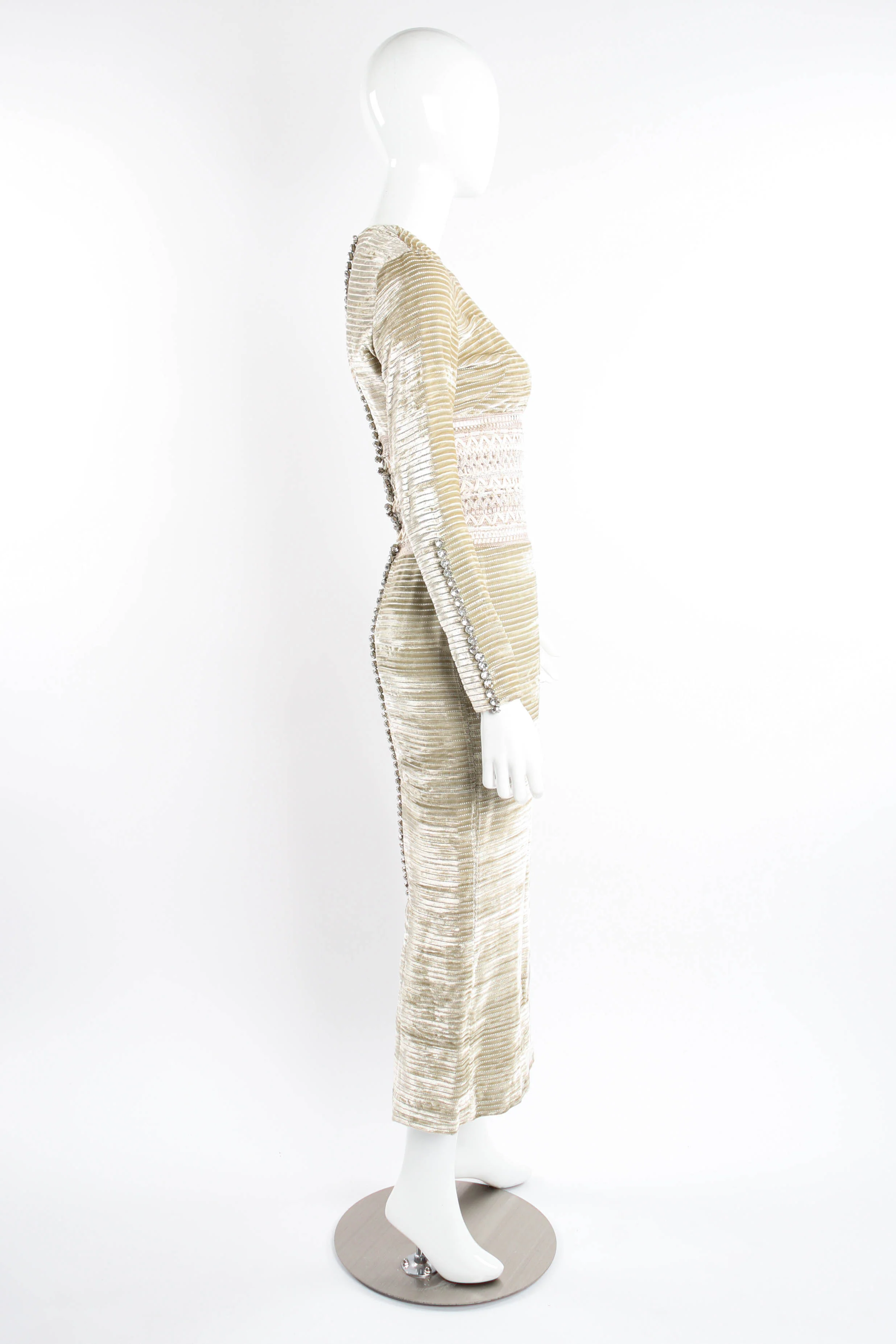 Velvet Striped Lattice Waist Gown - Image 3