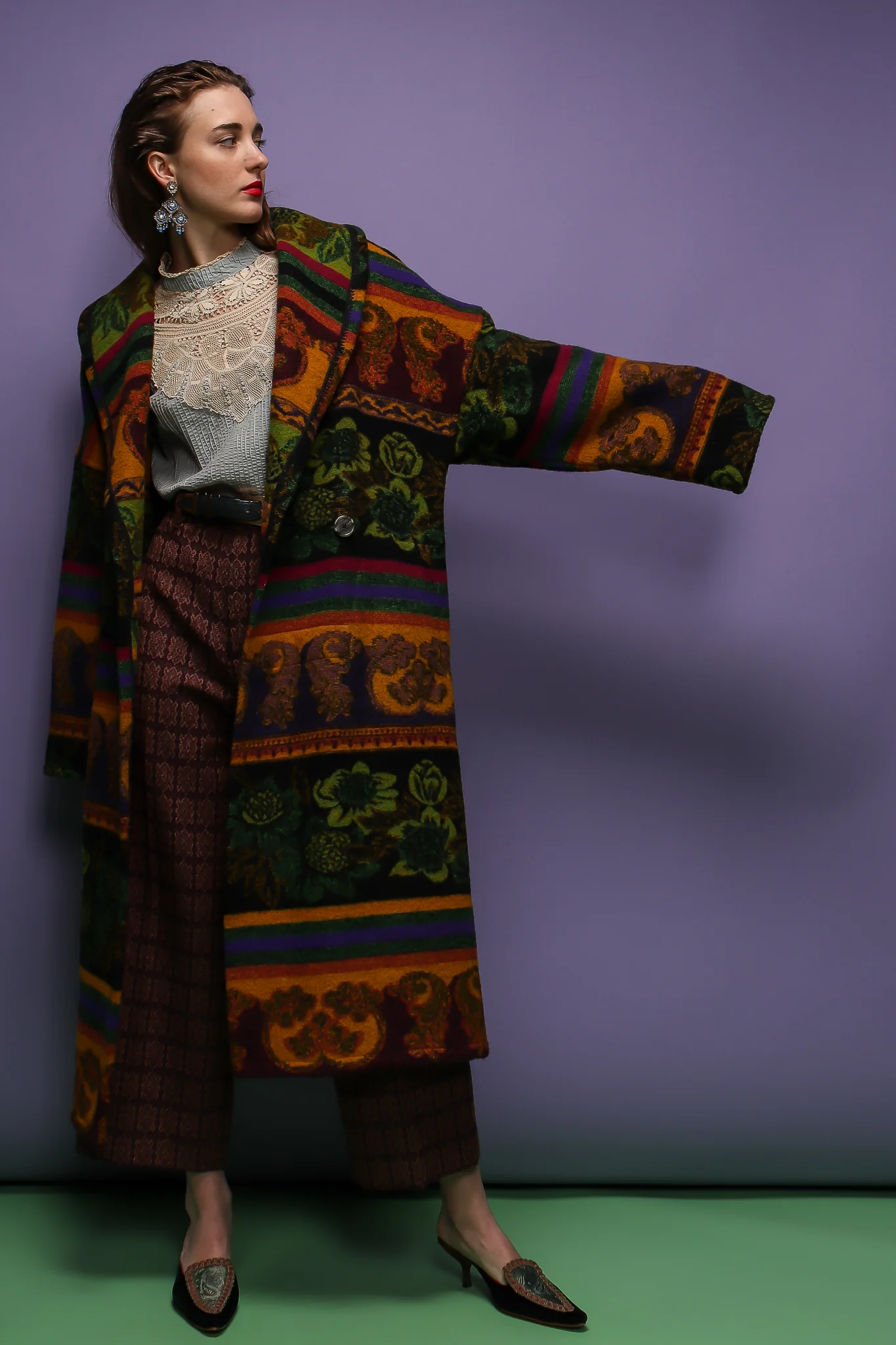 Wool Stripe Cocoon Coat - Image 3