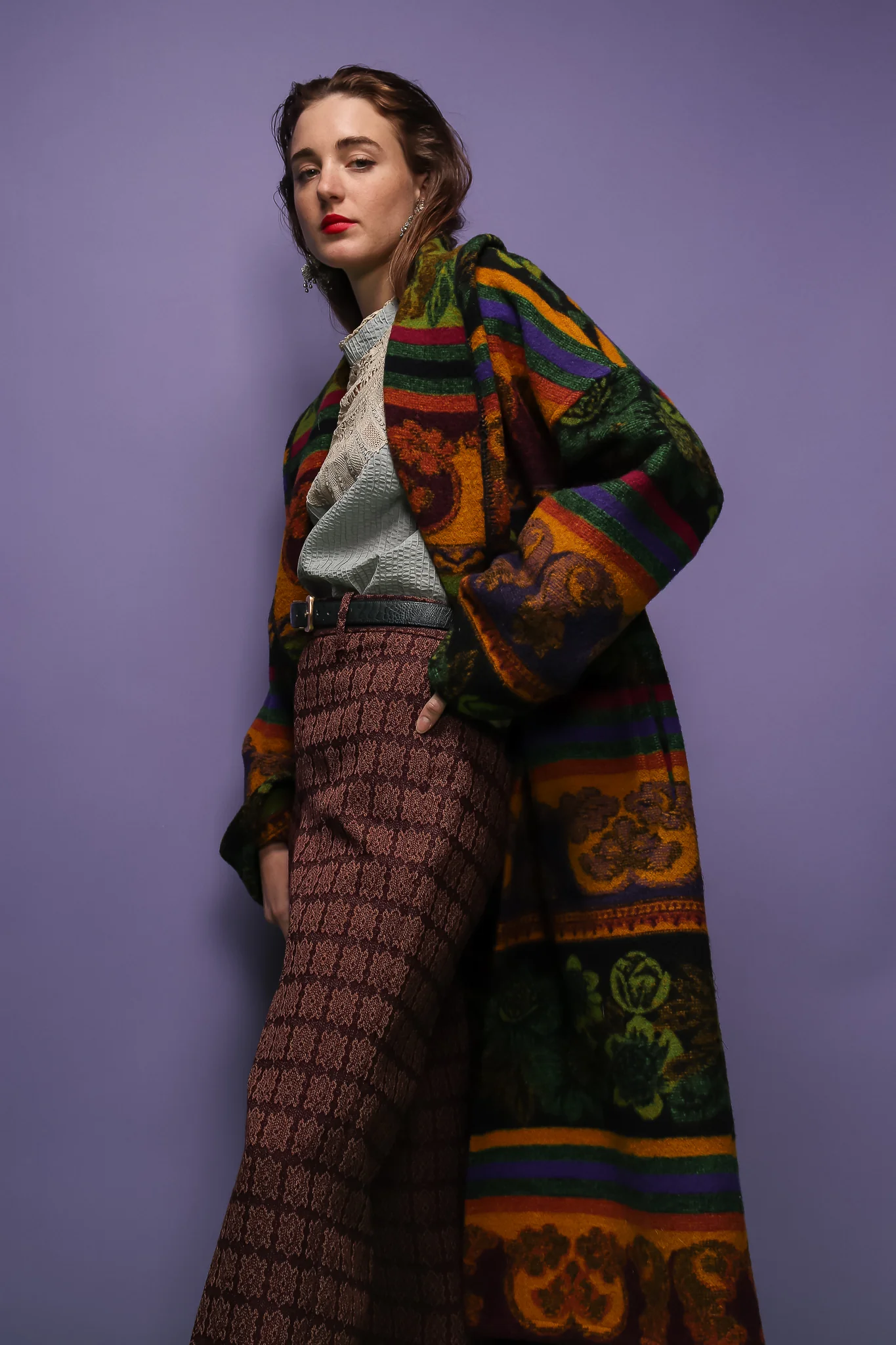 Wool Stripe Cocoon Coat - Image 4