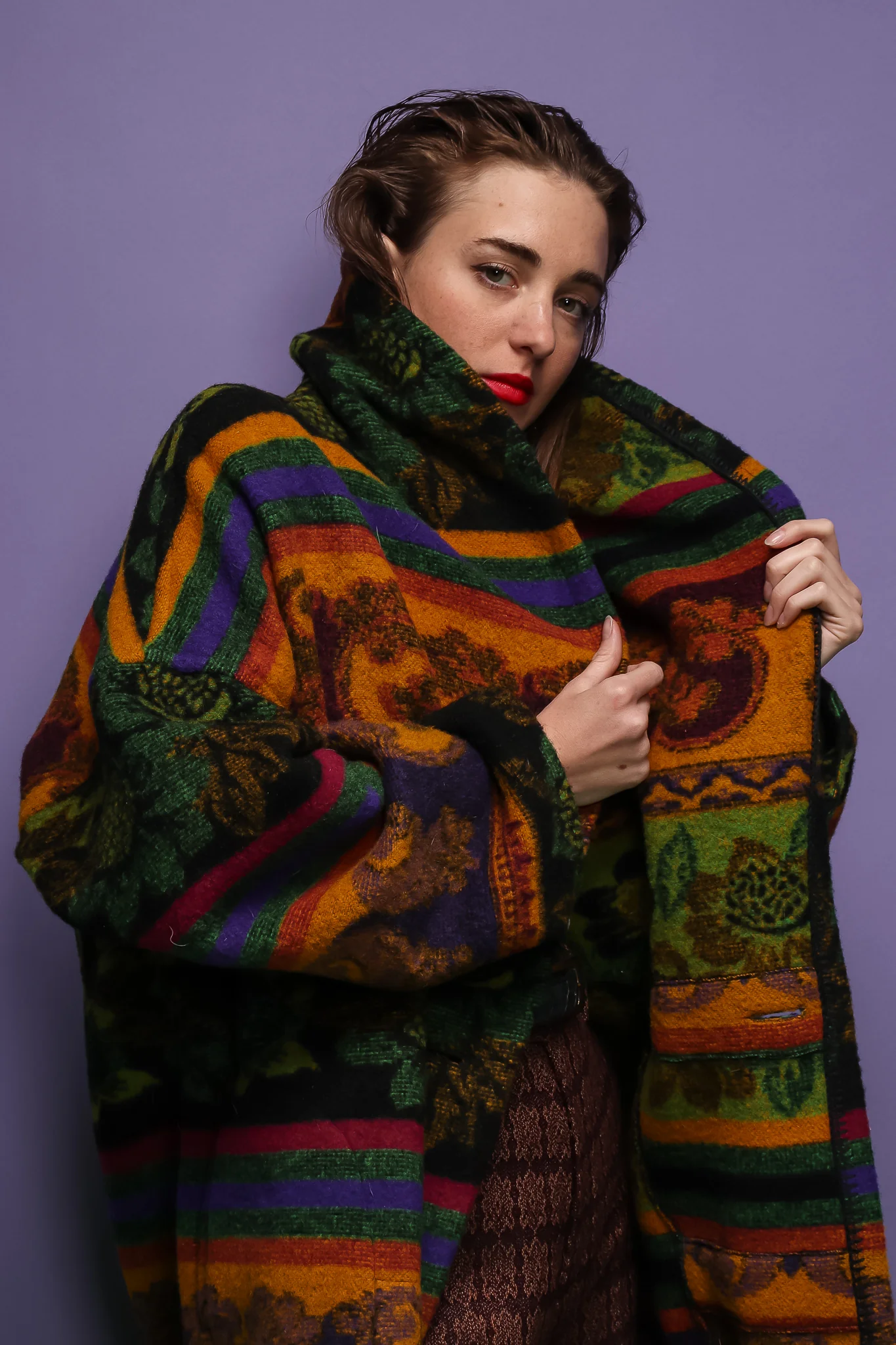 Wool Stripe Cocoon Coat - Image 9