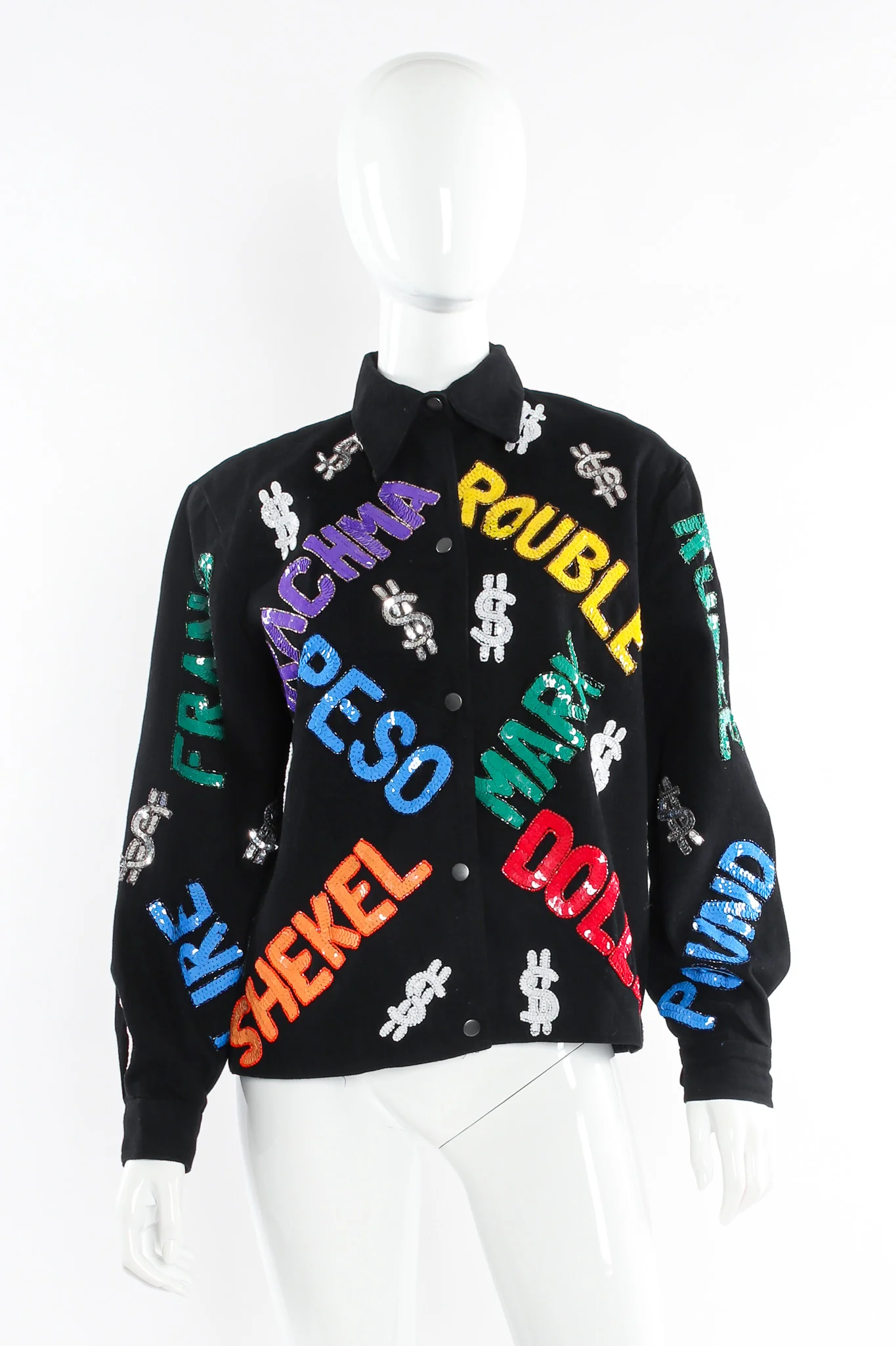 World Currency Sequin Denim Jacket