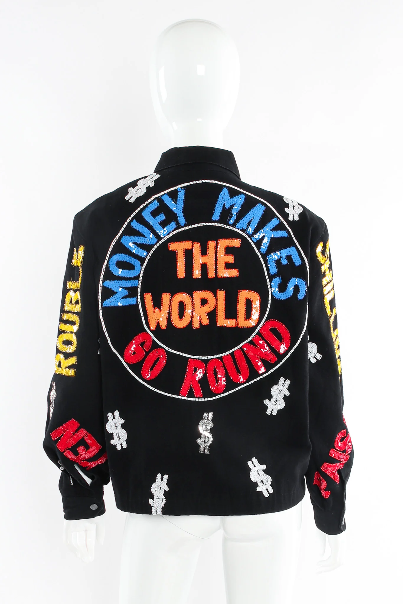 World Currency Sequin Denim Jacket - Image 2