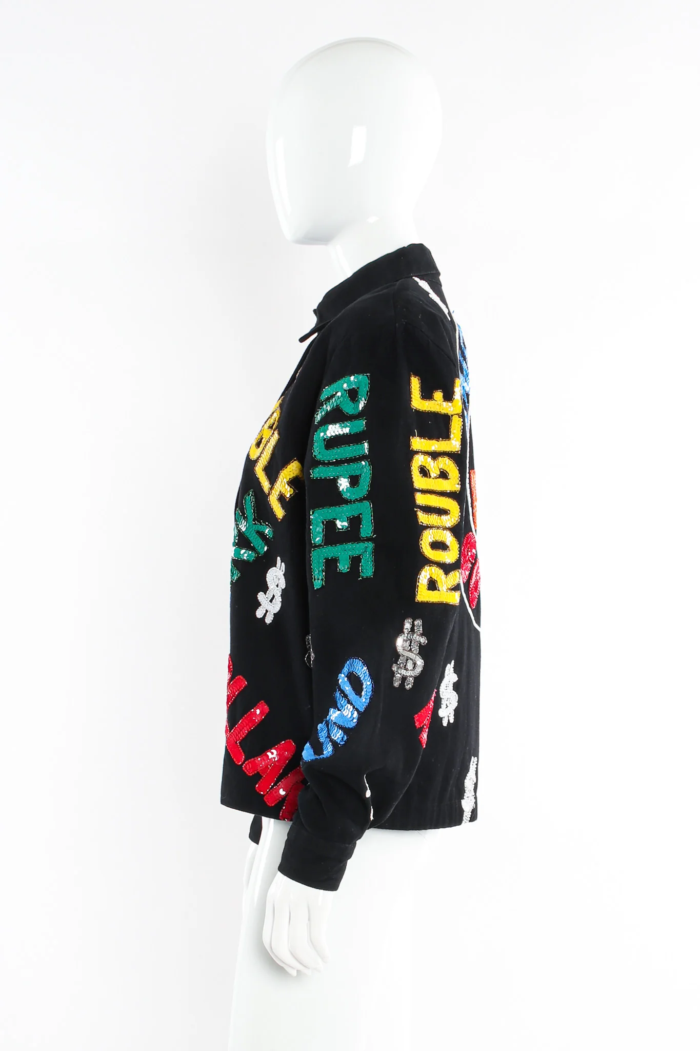 World Currency Sequin Denim Jacket - Image 3