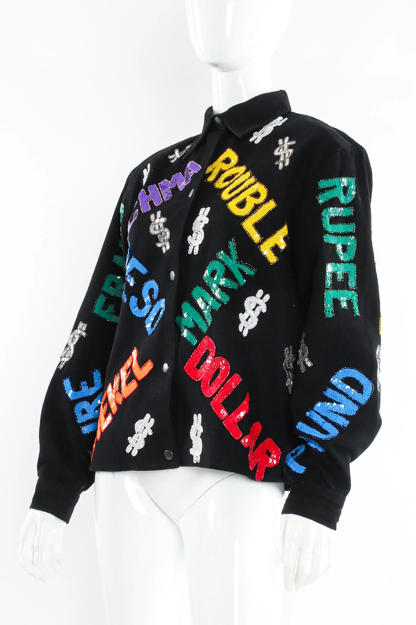 World Currency Sequin Denim Jacket - Image 5