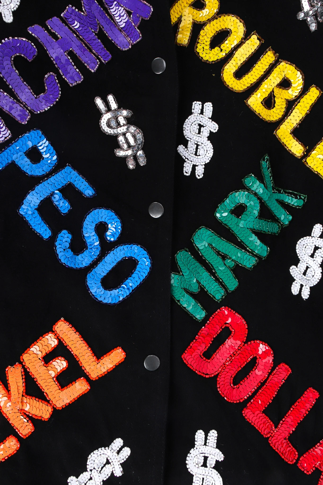 World Currency Sequin Denim Jacket - Image 6