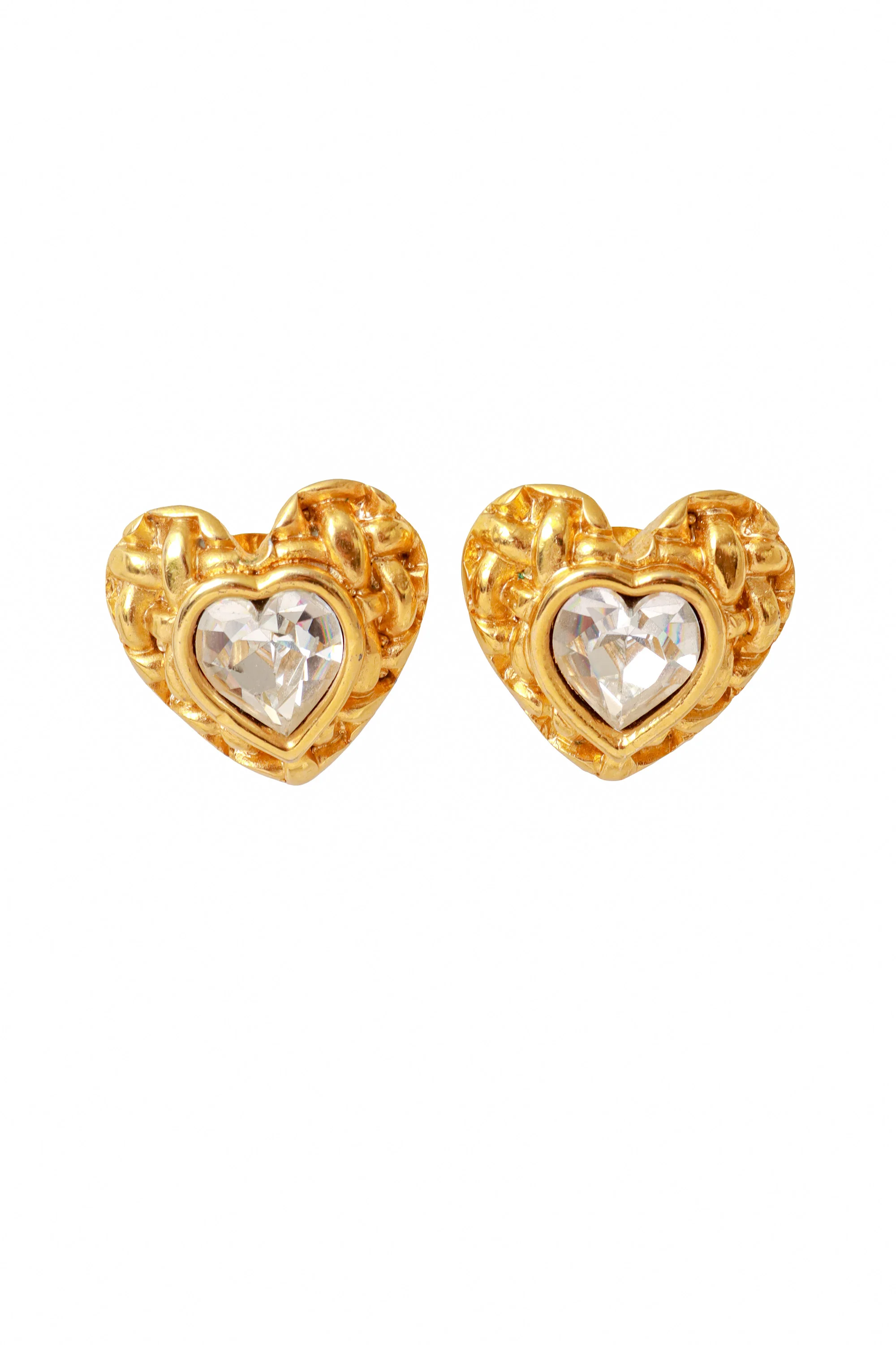 Woven Crystal Heart Button Earrings