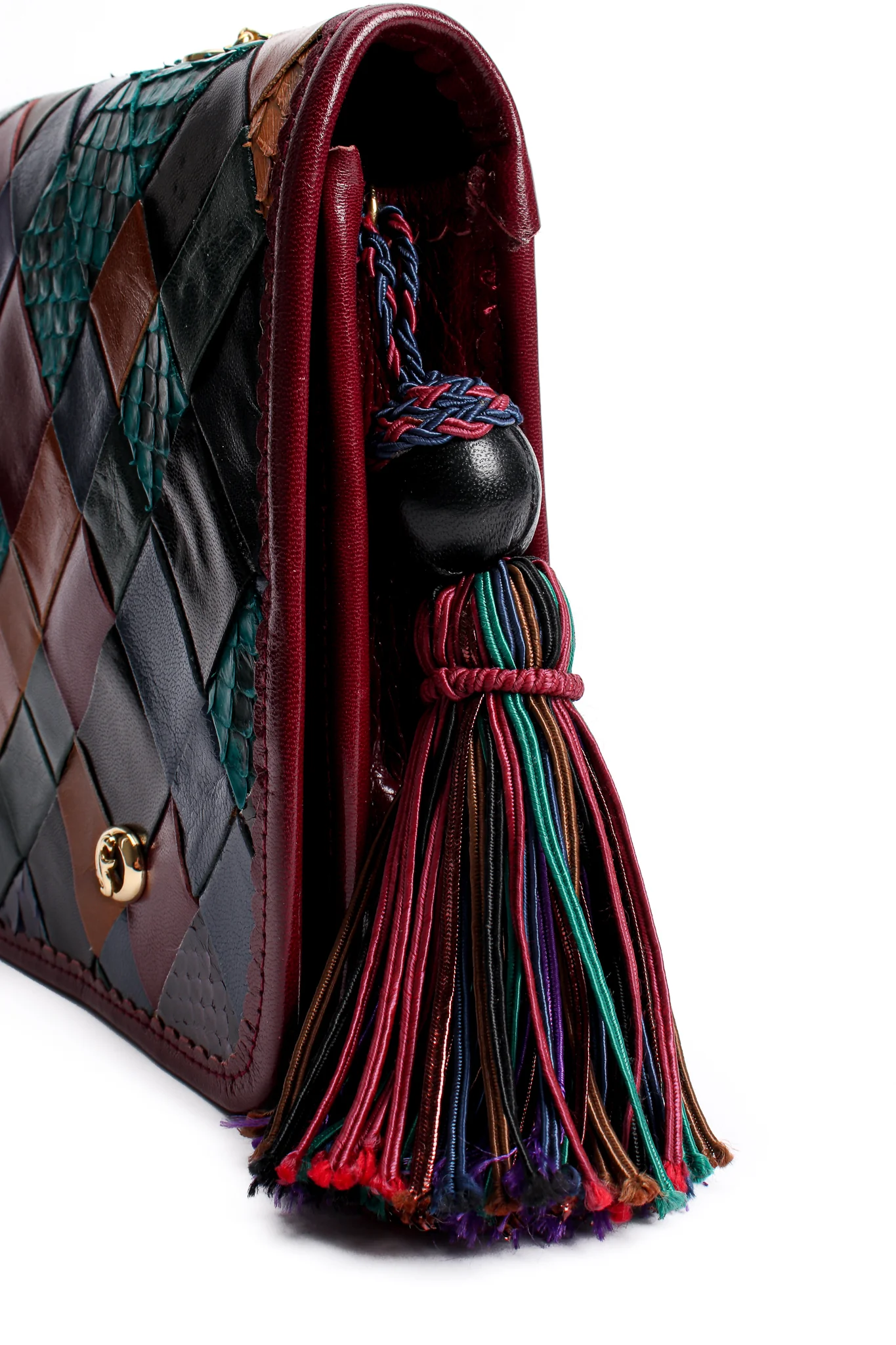 Woven Leather & Snakeskin Tassel Bag - Image 3