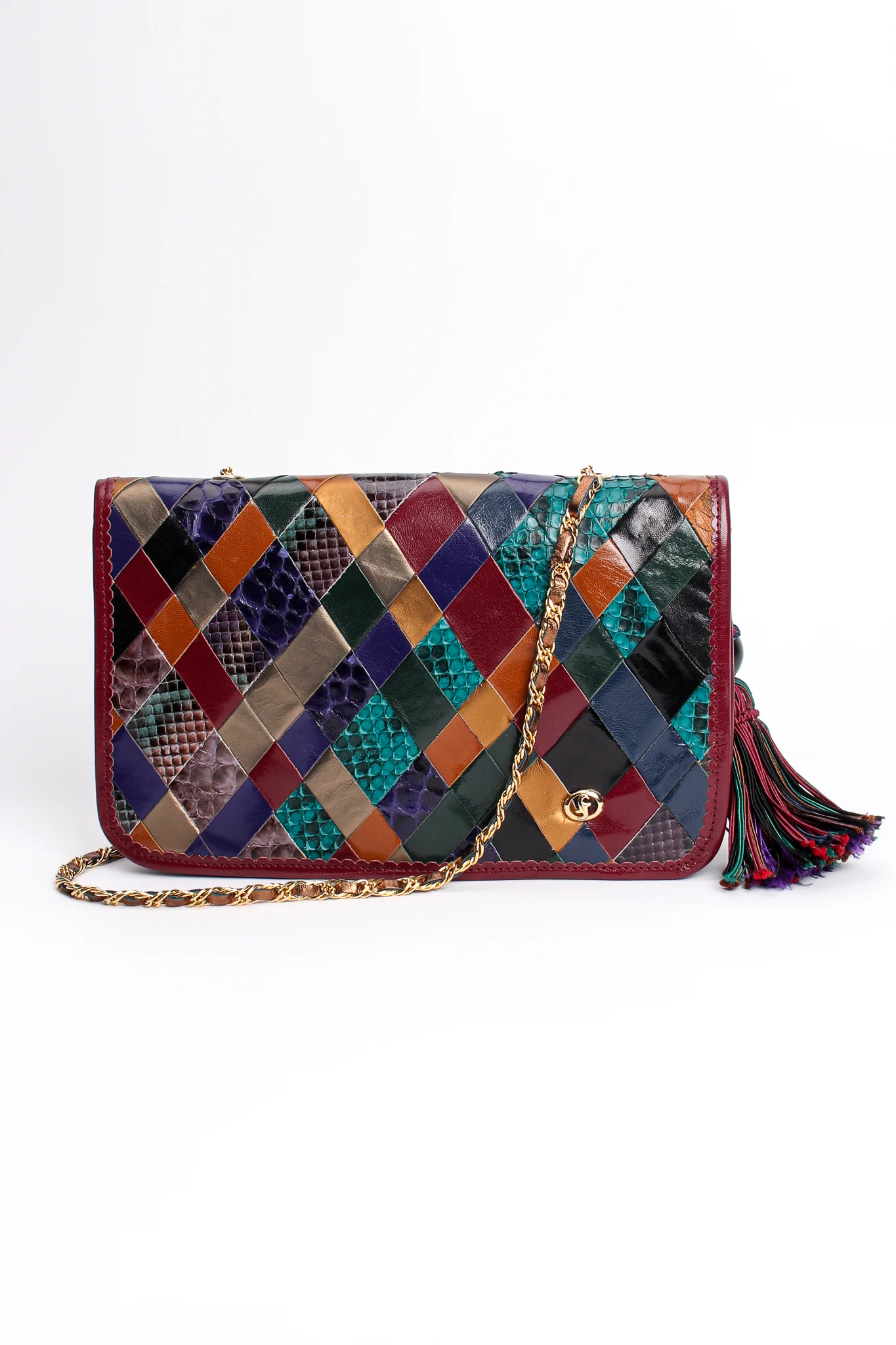 Woven Leather & Snakeskin Tassel Bag - Image 4