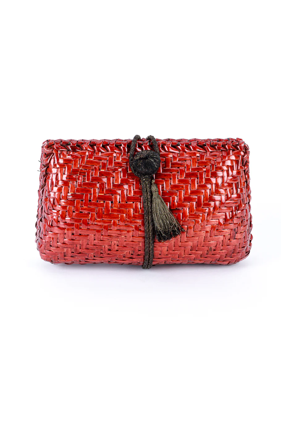 Woven Wicker Tassel Clutch - Image 2